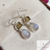 Raw Citrine Crystal Earring, Rainbow Moonstone Designer Dangle Earring, Birthstone Earrings, Handmade Jewelry, Minimalist Bridesmaid Jewelry